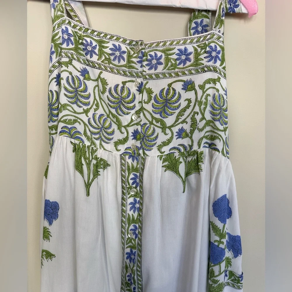 Juliet Dunn Tie Shoulder Midi Dress. Blue/White Floral. M. EUC - Picture 5 of 10